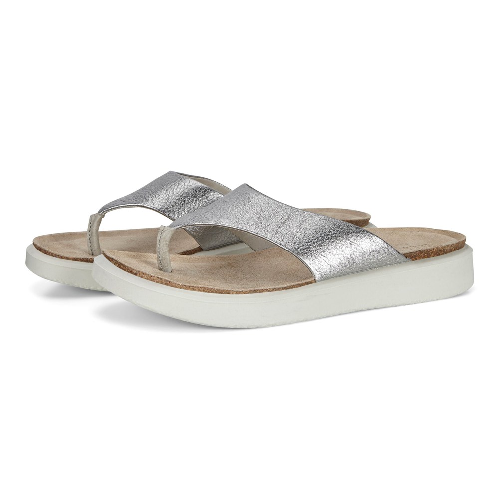 ECCO Womens Sandals Silver - Corksphere Thong - TUP-287564